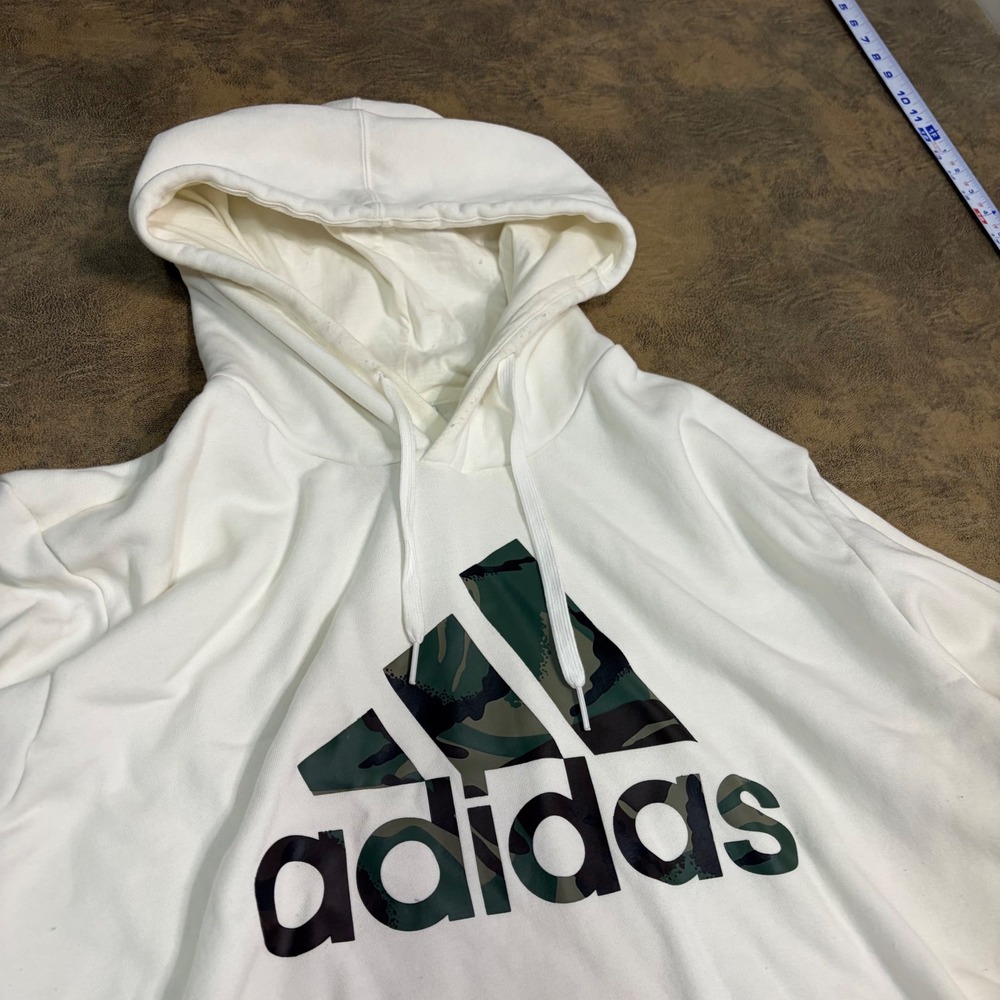 Adidas Hoodie Mens 2XLT Cream White Camo Logo Pullover Sweatshirt Tall 5690